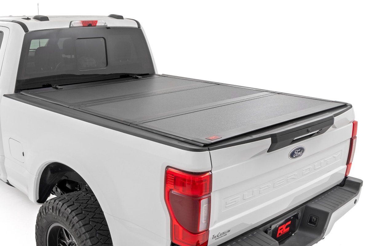 Ford F-350 Super Duty Hard Tri-Fold Flip Up Bed Cover - Rough Country - '17-'24
